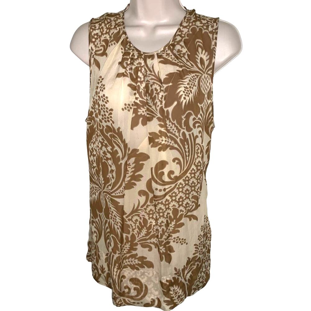 DKNY Sheer Silk Light Weight Breezy Sleeveless Sheer but Lined Top  Brown Sz 14